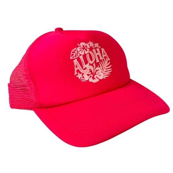 Aloha Beach Hat Mesh Trucker Snapback Cap HI Women Bright Pink Barbiecore Pool - Picture 12 of 12